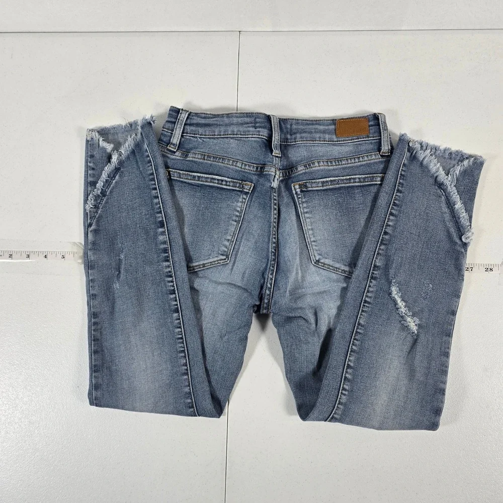 Judy Blue Skinny Fit‎ Distressed Frayed Hem Jeans Medium Wash Women's Size 1/25